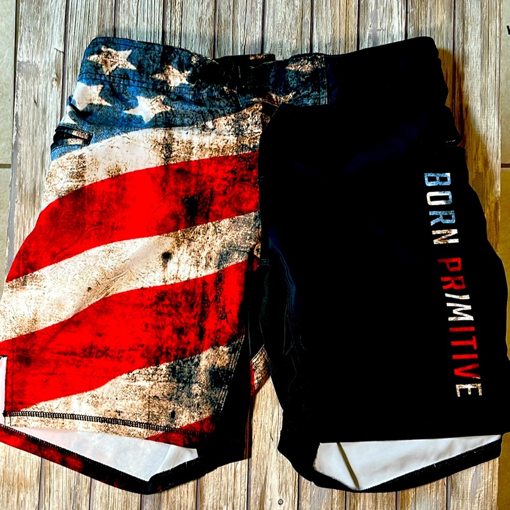 Born Primitive distressed American Flag shorts size 34